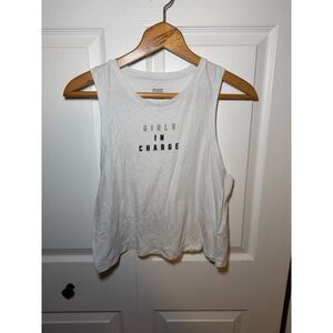 PINK Victoria's Secret Girls In Charge White Graphic Muscle Tank Women's M
